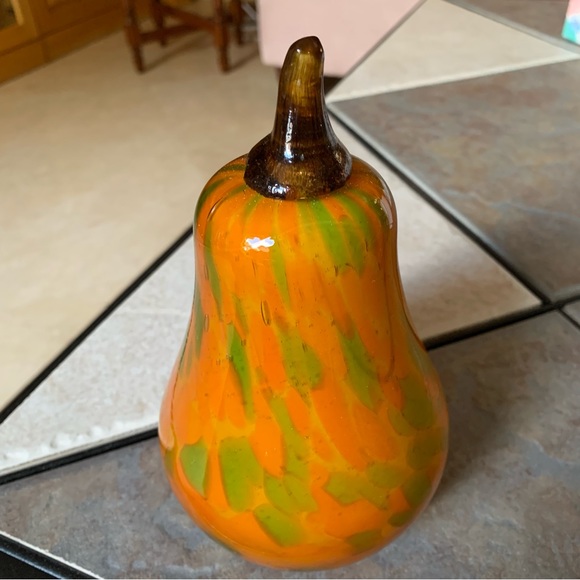 PIER 1 IMPORTS. Green/Orange Glass Pear - Picture 1 of 4